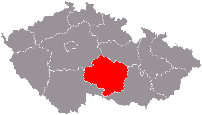 Mapa České republiky se zvýrazněným krajem Vysočina – odborná konzultantka pro chov skotu a poradenství